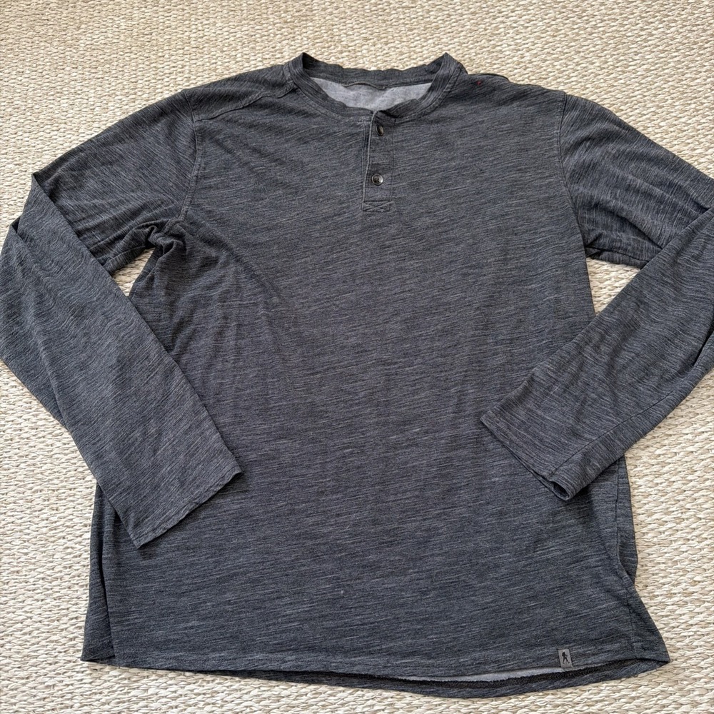 Men's Vintage Merino Wool Blend Henley Baselayer. Royal Robbin's. Medium Gray